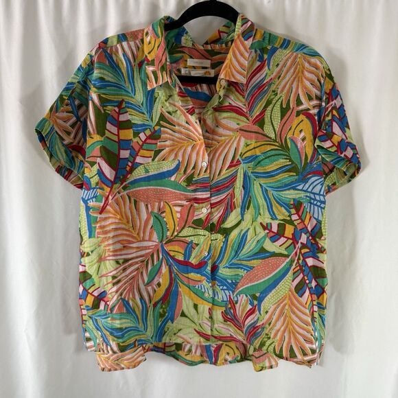 C&C California Tops - C&C California 100% Linen Blouse Women's Large Short Sleeve Button Up Lightweigh